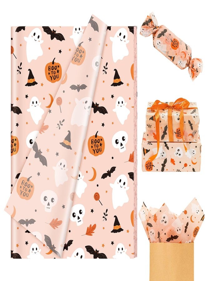 وولاين ورق تغليف هدايا هالوين من والين، 60 ورقة، بتصميمات لطيفة من اليقطين والأشباح والخفافيش، لون برتقالي بوهيمي، مثالي للأعمال الفنية والحرف اليدوية، مناسب للأعياد وأعياد الميلاد وحفلات استقبال المولود، مقاس 13.8 × 19.7 بوصة - Image 1